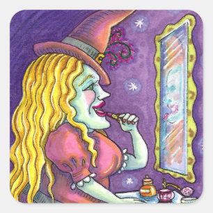 WITCH LIPSTICK, PERFUME & NAIL POLISH, FUNNY NIEDL QUADRATISCHER AUFKLEBER