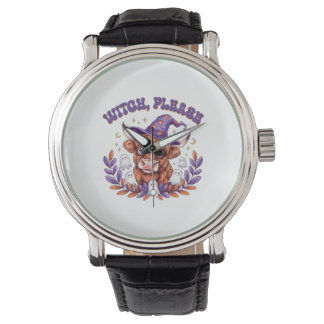 Witch Please Highland Cow Halloween Armbanduhr