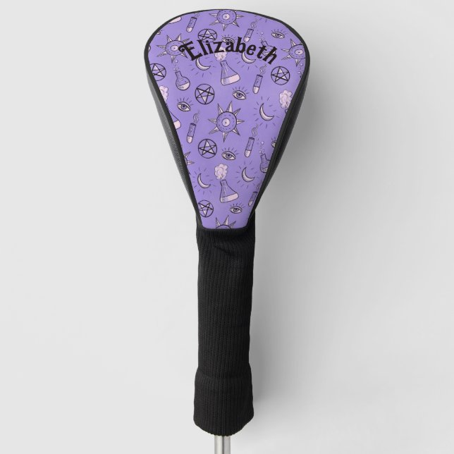 Witch Potions Purple Alchemy Pattern Name Golf Headcover (Vorderseite)