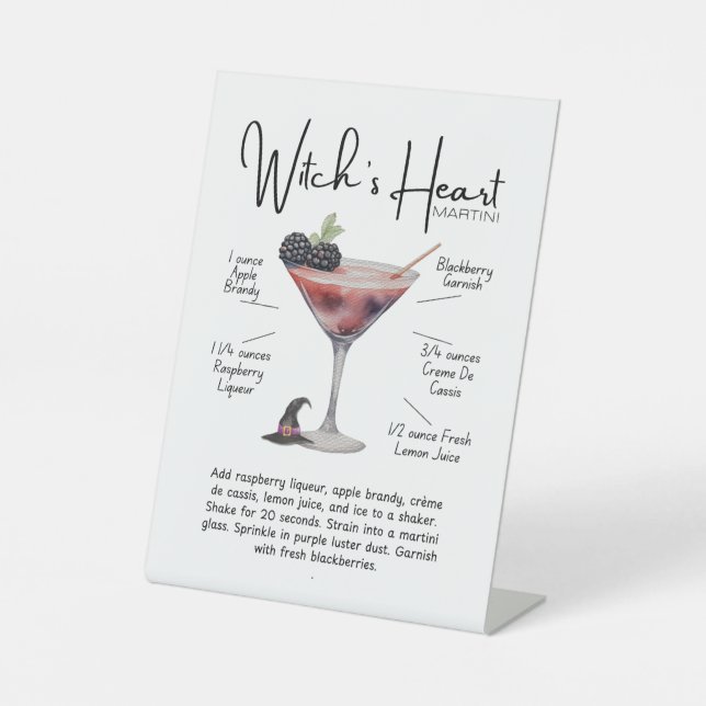 Witch’s Heart Martini Cocktail Pedestal Sign Sockelschild (Vorderseite)