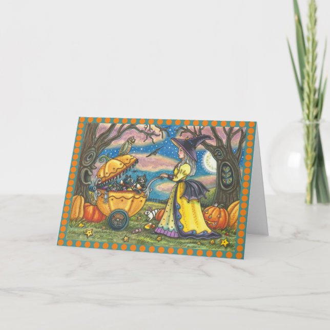 WITCH, SCHWARZE KATZE-BUGGY, Grußkartenleere Karte (Vorderseite)
