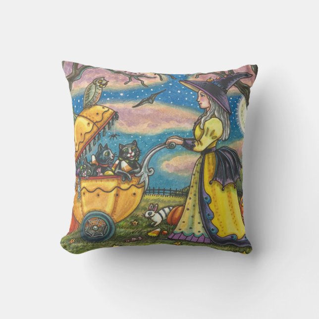 WITCH, SCHWARZE KATZE-BUGGY HALLOWEN DURCH PILLOW KISSEN (Vorderseite)