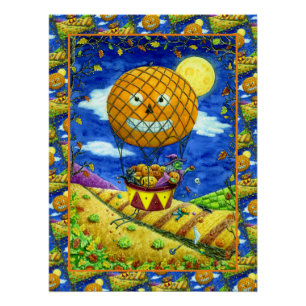WITCH, SCHWARZE KATZE IN HOT AIR BALLOON FOLART SP POSTER