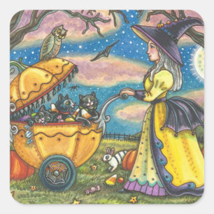 WITCH, SCHWARZE KATZKABEL-BUGGY-STICKER QUADRATISCHER AUFKLEBER