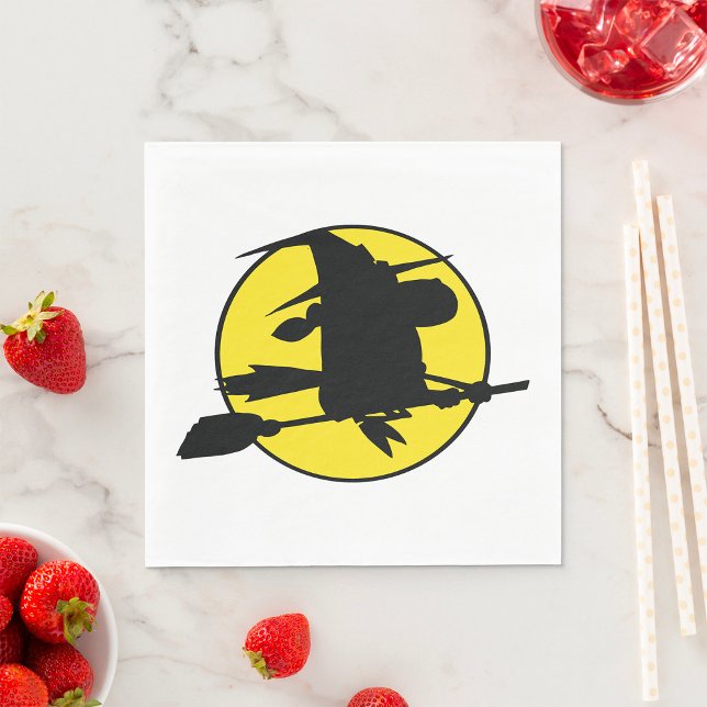 Witch Silhouette Flying on Broom Against Full Moon Serviette (Von Creator hochgeladen)