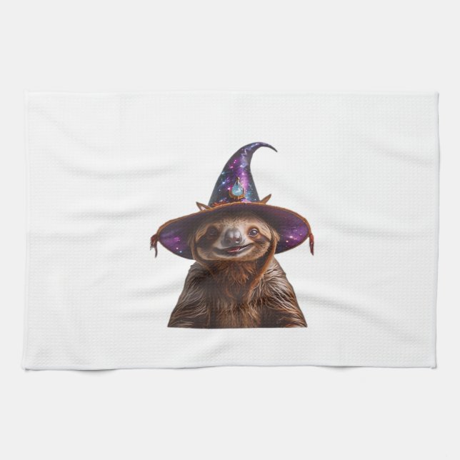 Witch Sloth Halloween trick or treat spooky pumpki Geschirrtuch (Horizontal)