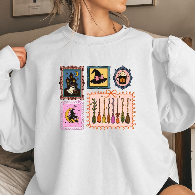 Witch Stamps Women’s Halloween Sweatshirt | Cozy  (Halloween sweatshirt trendy stamps)