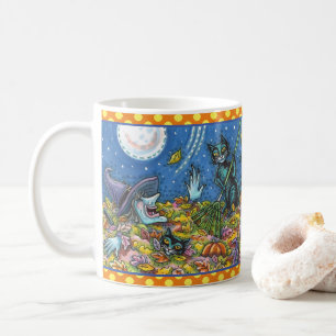 WITCH UND SCHWARZE KATZEN RAKING-BLÄTTER, FUNNY HA KAFFEETASSE
