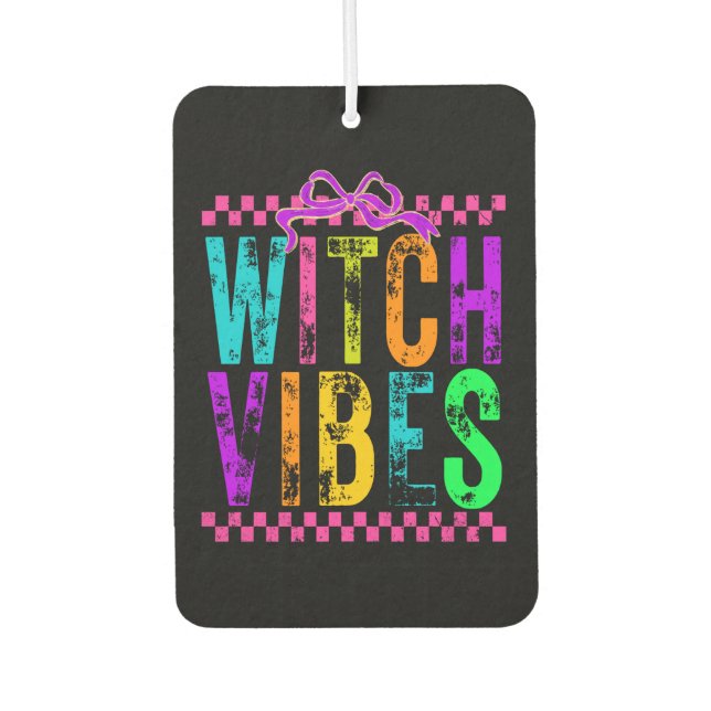 Witch Vibes Halloween Neon Checkered Bow Autolufterfrischer (Vorderseite)