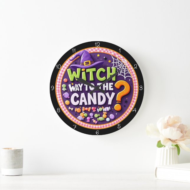 Witch Way To The Candy Halloween Große Wanduhr (Zuhause)