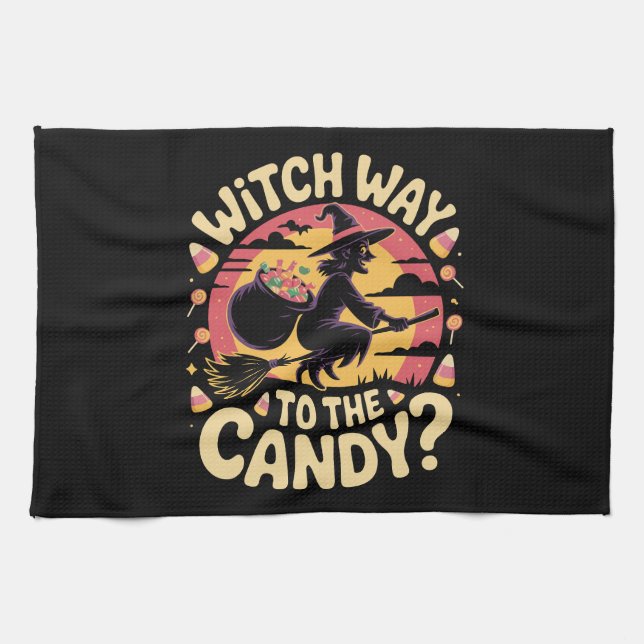 Witch Way to the Candy Halloween T-shirt Geschirrtuch (Horizontal)