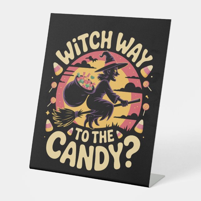 Witch Way to the Candy Halloween T-shirt Sockelschild (Vorderseite)