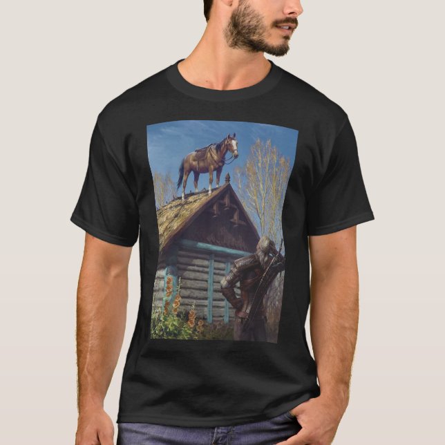 Witcher 3 Roach Graphic, Roach auf dem Dachposter T-Shirt (Vorderseite)