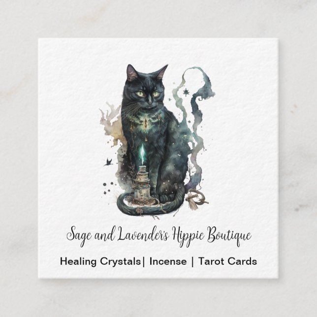 Witches Black Cat Square Business Card Quadratische Visitenkarte (Vorderseite)