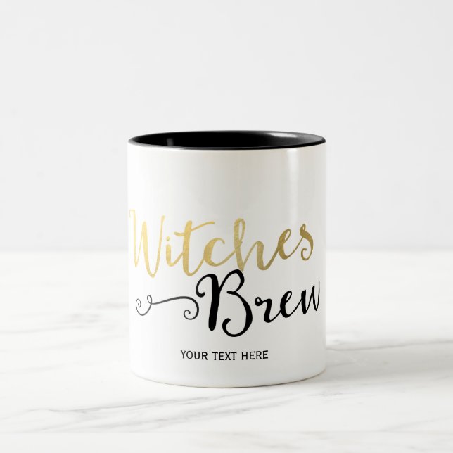 WITCHES BREW Typografie Halloween Festival Zweifarbige Tasse (Mittel)