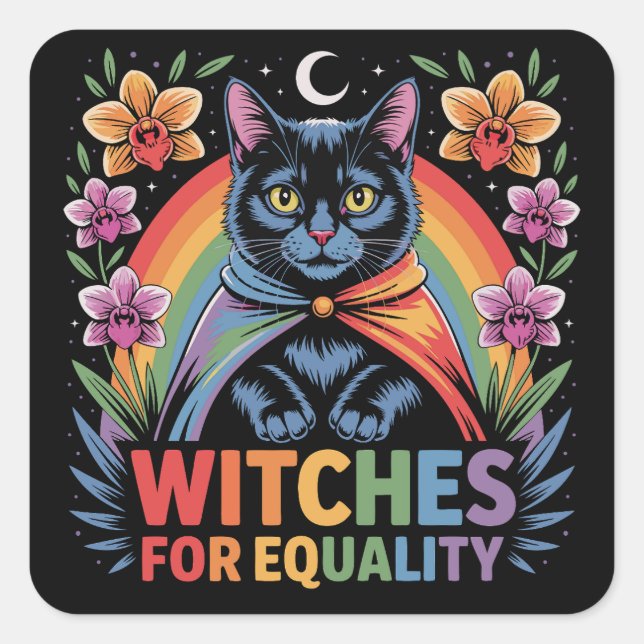 Witches For Equality Feminist Quadratischer Aufkleber (Vorderseite)