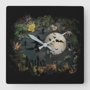 Witches Party Night Quadratische Wanduhr