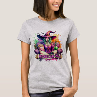 "Witchflix and Chill – Fun Witch Design for Hallow T-Shirt