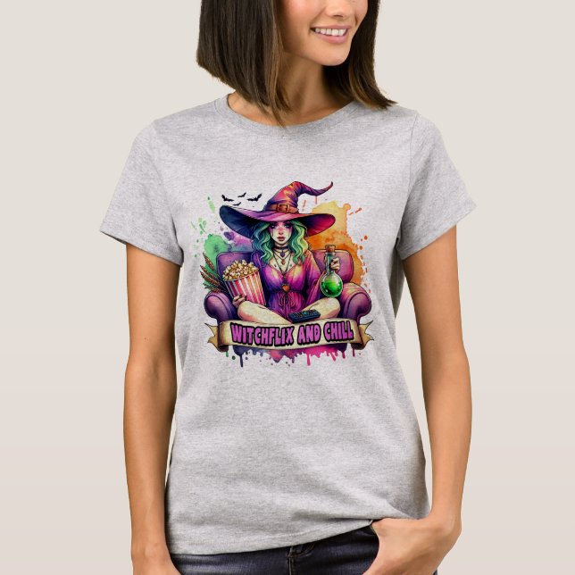 "Witchflix and Chill – Fun Witch Design for Hallow T-Shirt (Vorderseite)
