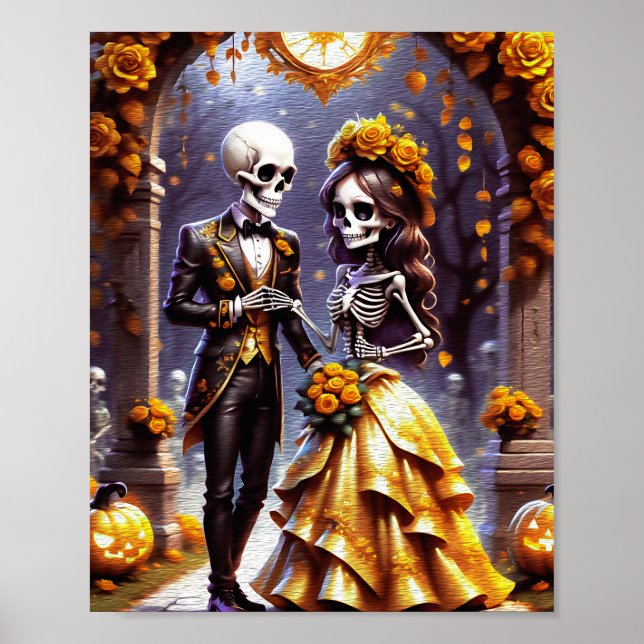 Witching Hour Embrace - Halloween Skelett-Liebe Poster (Vorne)
