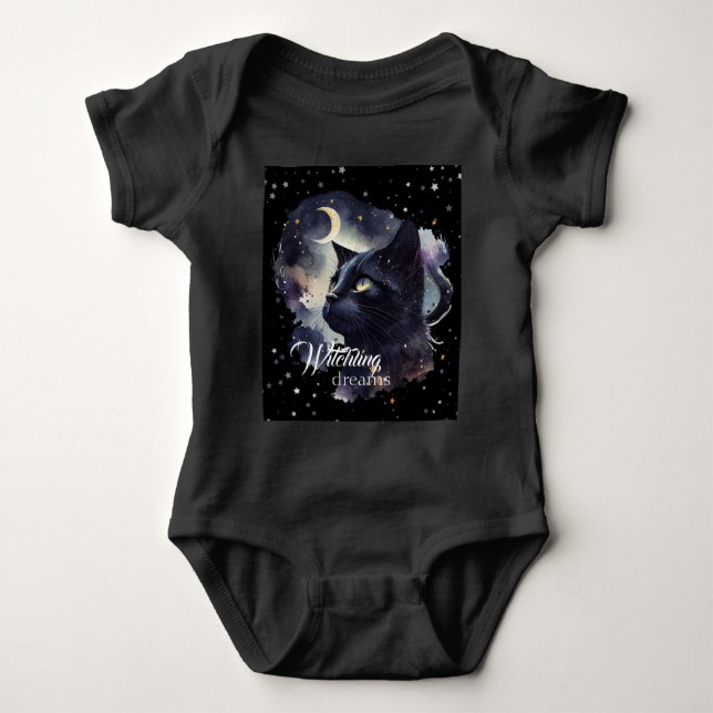 Witchling Dreams Black Cat and Stars Baby Strampler (Vorderseite)