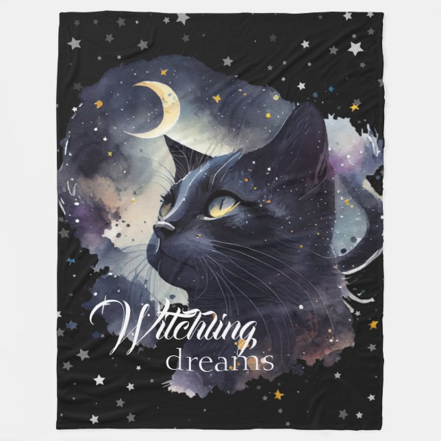 Witchling Dreams Black Cat and Stars Fleecedecke (Vorderseite)