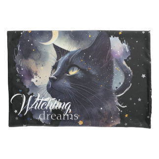 Witchling Dreams Black Cat and Stars Kissenbezug