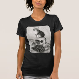 Witchs Kätzchen-Katzen-Schädel gotische Goth T-Shirt