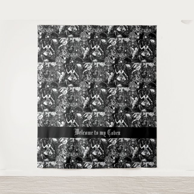 Witchy Baphomet mit Sinti und Roma Girls and Bats  Wandteppich (Vorderseite)