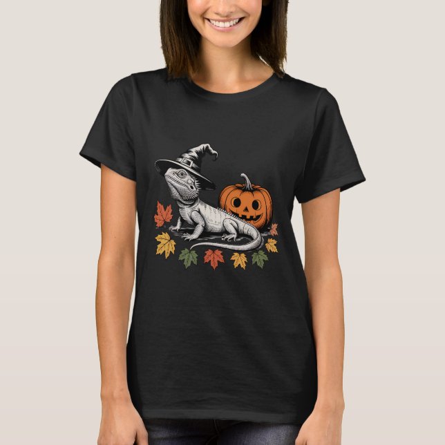 Witchy Bartded Dragon Halloween T-Shirt (Vorderseite)