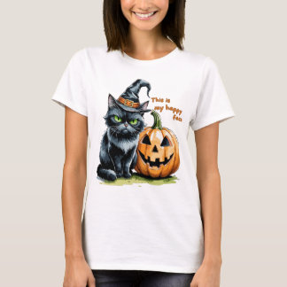 Witchy Black Cat, Gothic Halloween Pumpkin T-Shirt