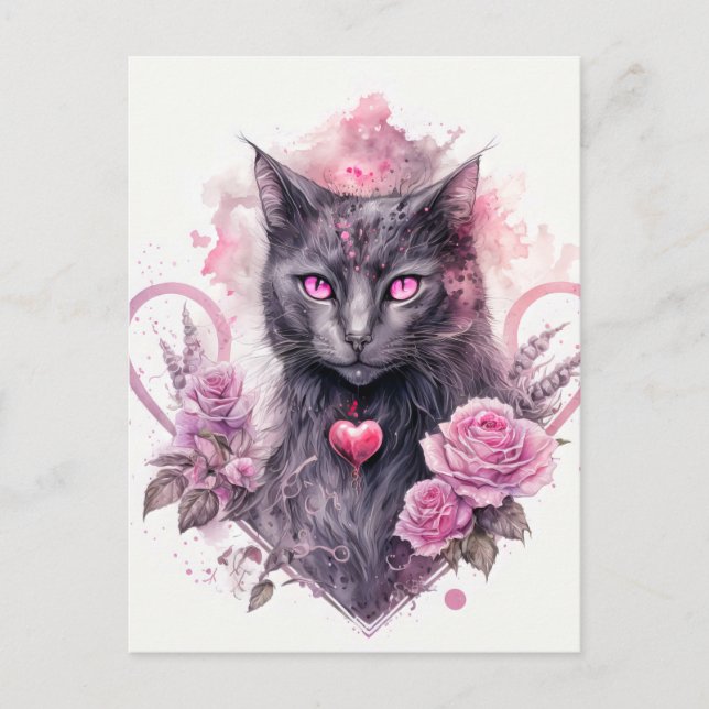 Witchy Black Kitty Cat | Frohe Halloween Postkarte (Vorderseite)