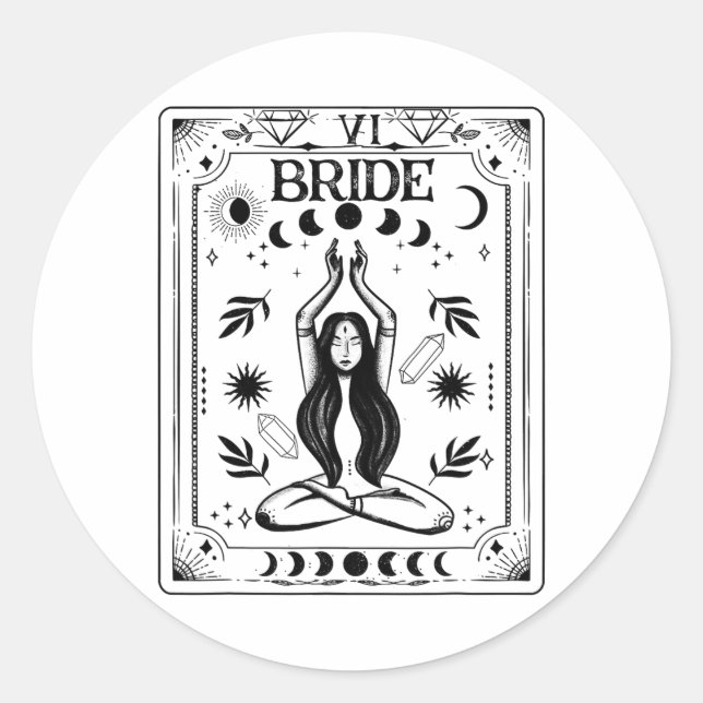 Witchy Bride Coven Tarot Celestial Gothic Bachelor Runder Aufkleber (Vorderseite)