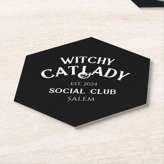 Witchy Cat Lady Social Club Custom Est. Datum Schw Untersetzer (angewinkelt)