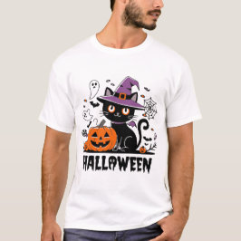 Witchy Cat mit Pumpkins - Halloween Spaß T-Shirt