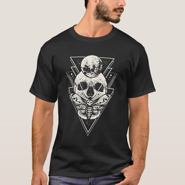 Witchy Celestial Lunar Moth Crescent Moon Star T-Shirt (Vorderseite)