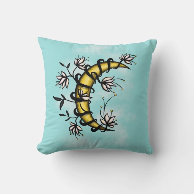 Witchy Crescent Moon Floral Wiccan Kissen (Vorderseite)