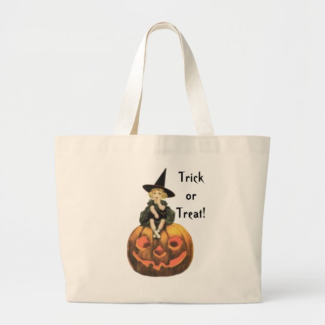 Witchy Frau Vintages Halloween Jumbo Stoffbeutel (Vorne)