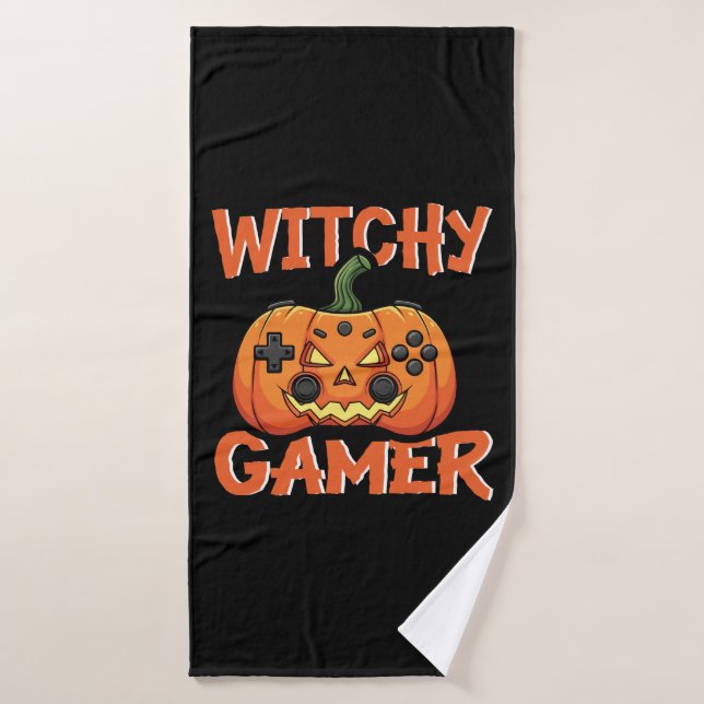 Witchy Gamer Halloween Badehandtuch (Badehandtuch)