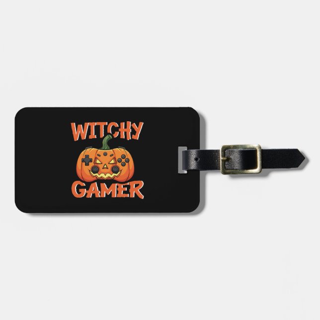 Witchy Gamer Halloween Gepäckanhänger (Vorderseite horizontal)