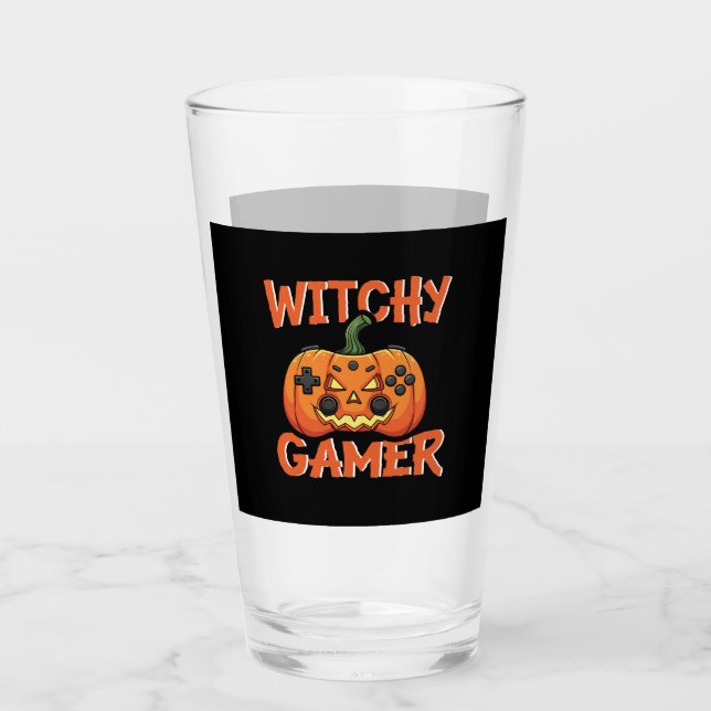 Witchy Gamer Halloween Glas (Vorderseite)