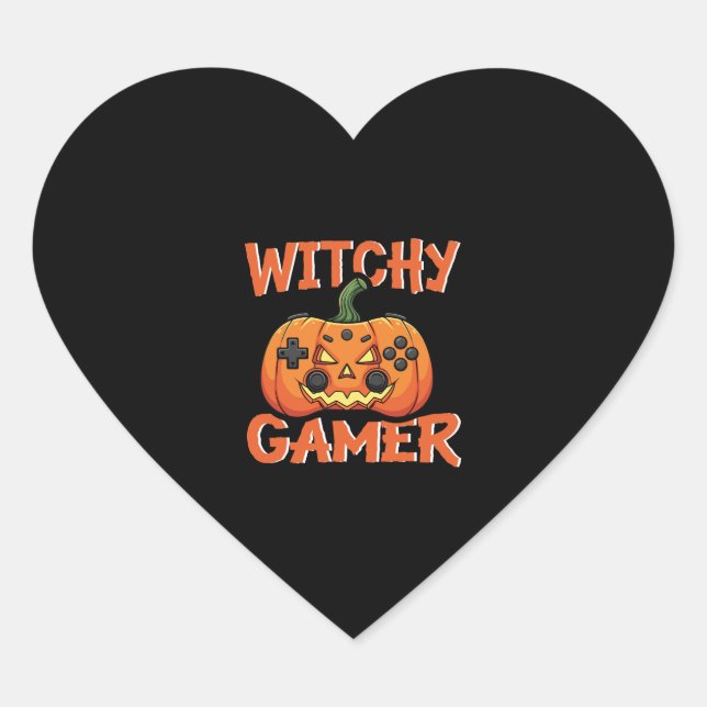 Witchy Gamer Halloween Herz-Aufkleber (Vorderseite)