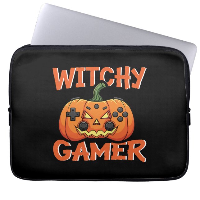 Witchy Gamer Halloween Laptopschutzhülle (Vorderseite)