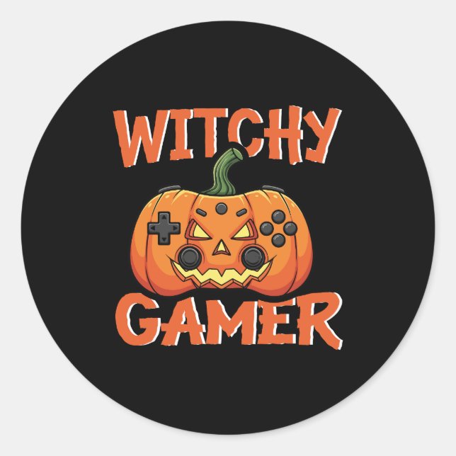 Witchy Gamer Halloween Runder Aufkleber (Vorderseite)