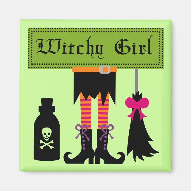 Witchy Girl Halloween T - Shirt und Geschenke Magnet (Vorne)
