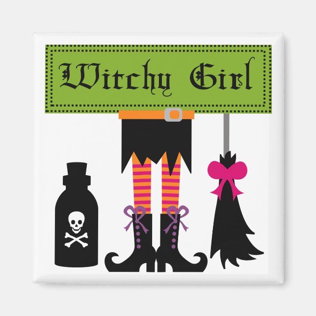 Witchy Girl Halloween T - Shirt und Geschenke Magnet (Vorne)