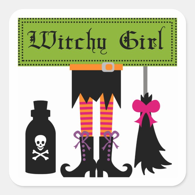 Witchy Girl Halloween T - Shirt und Geschenke Quadratischer Aufkleber (Vorderseite)