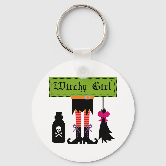 Witchy Girl Halloween T - Shirt und Geschenke Schlüsselanhänger (Vorderseite)