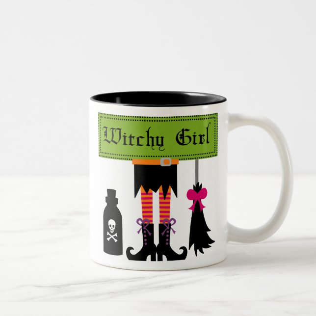 Witchy Girl Halloween T - Shirt und Geschenke Zweifarbige Tasse (Rechts)