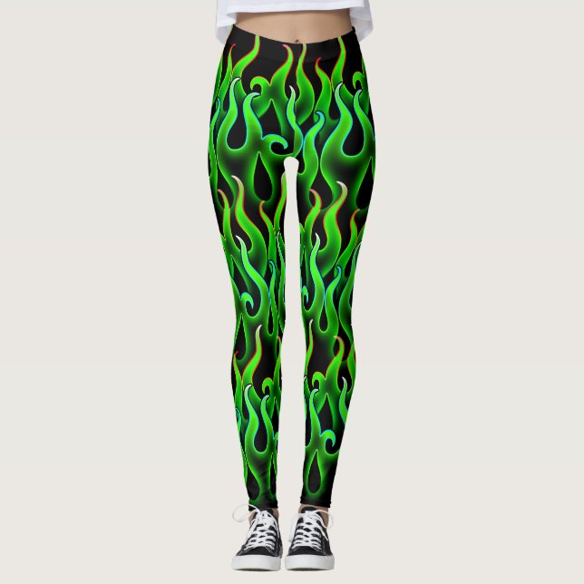 Witchy Green Flames Halloween Feuer Leggings (Vorderseite)